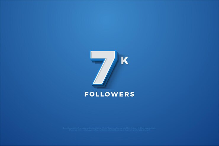 Vetor 7 mil seguidores com números aparecendo em um fundo azul