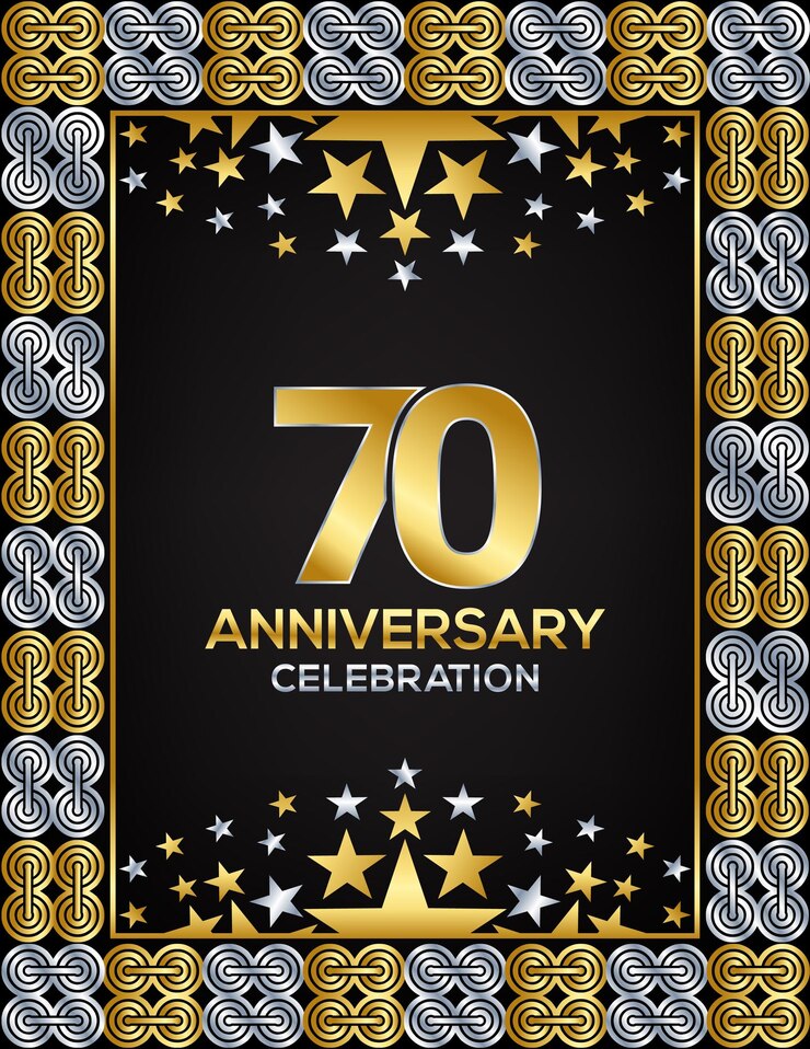 Vetor 70 anos de aniversário de luxo, ouro ou prata, empresa de design misto ou casamento usado