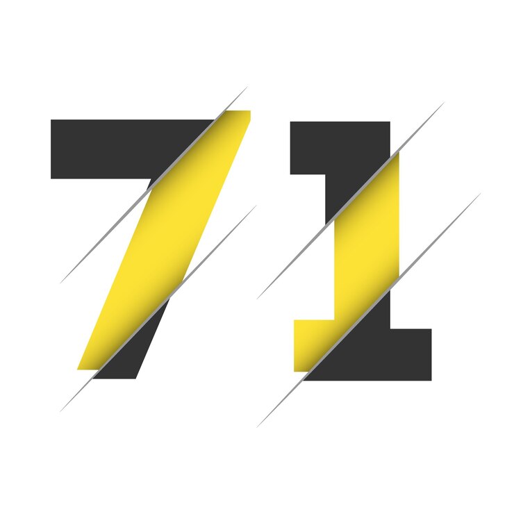 Vetor 71 7 1 design de logotipo de número com corte criativo e fundo de círculo preto design de logotipo criativo