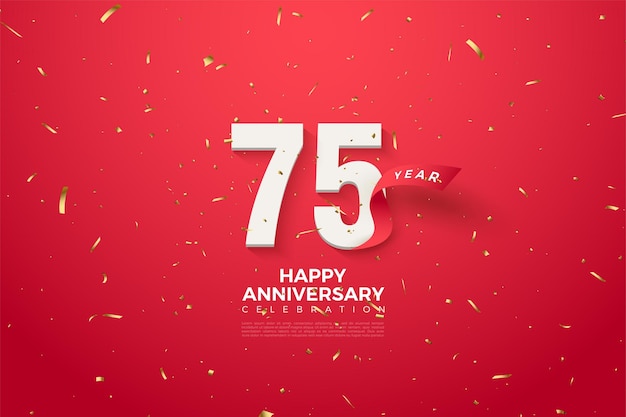 75º aniversário com ilustração de papel vermelho.