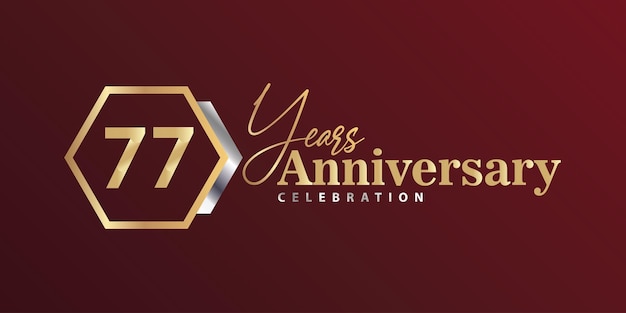 77º ano de celebração de aniversário cor dourada e prata com forma de hexágono para evento de celebração.