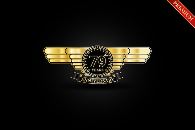 79 anos logotipo de ouro de aniversário de ouro em fundo preto