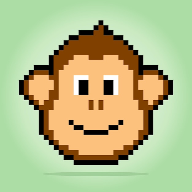 8 bits de pixels de cabeça de macaco animais para ativos de jogos em ilustrações vetoriais