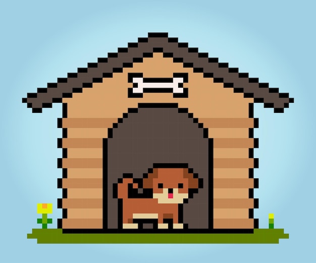 8 bits pixel house para cães barkitecture para ativos de jogos e pontos cruzados em ilustrações vetoriais