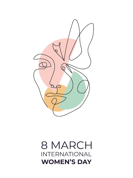 8 de março, dia da mulher internacional, linha abstrata moderna, mulheres minimalistas, rostos de arte, formas para decoração de parede, design de capa de brochura de cartão postal, rostos de mulher, arte de uma linha, design de ilustrações vetoriais