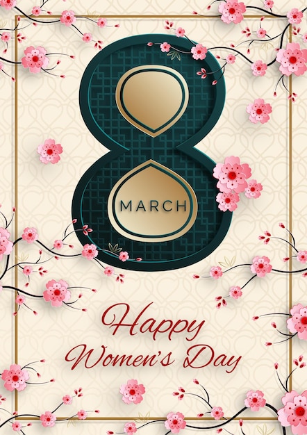 Vetor 8 de março feliz ilustração do dia internacional da mulher, com perl de ouro e cristais em fundo de cor para cartão de saudação, banner, web