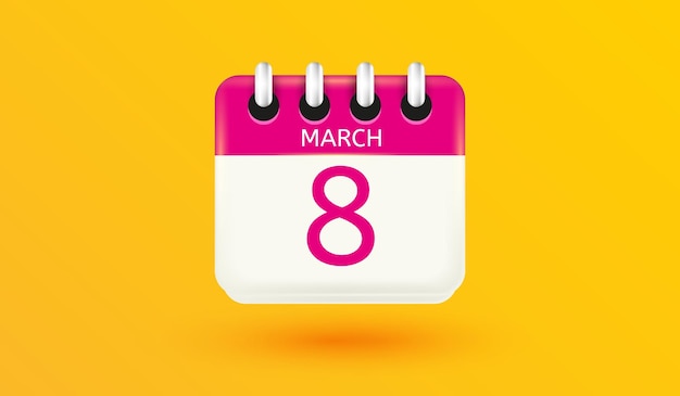 Vetor 8 de março ícone de calendário internacional número de cartão do dia da mulher em forma de oito grandes com estilo de ilustração vetorial 3d de fundo de sombra