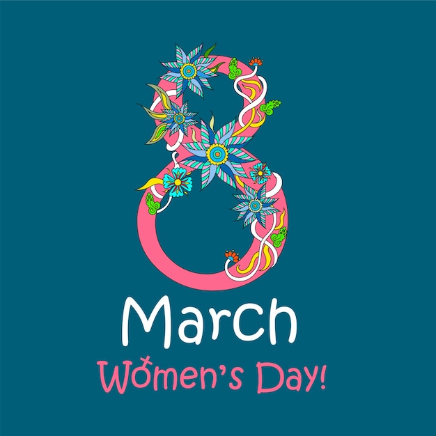 8 de março modelo de cartão de saudação do dia da mulher com belas flores ilustração vetorial