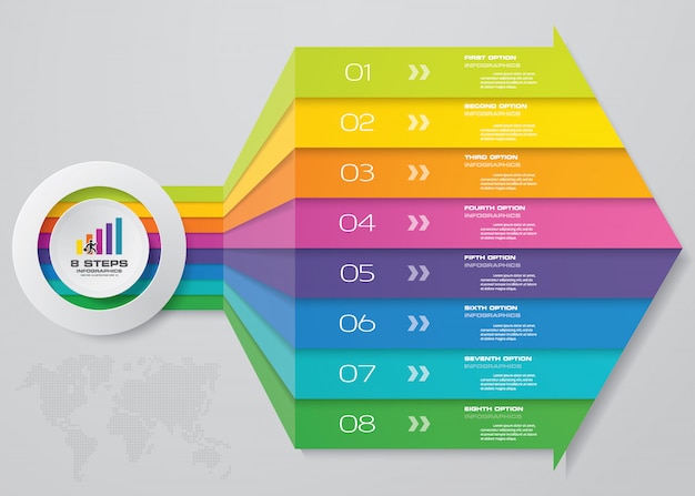 8 passos do modelo de infográficos de seta.