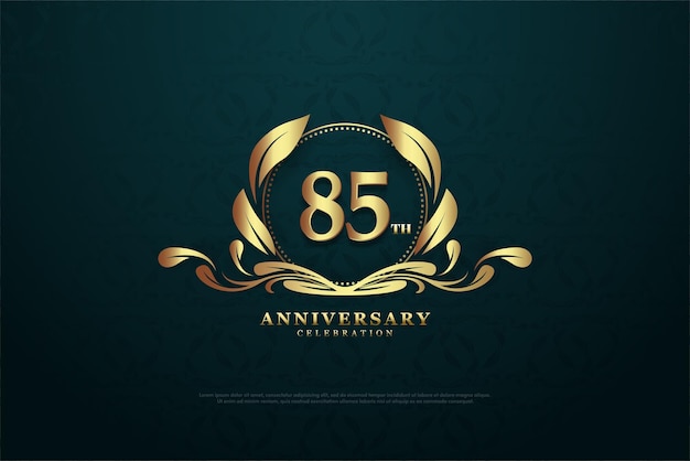 85º aniversário com ilustração de moldura de fio de folha de ouro.