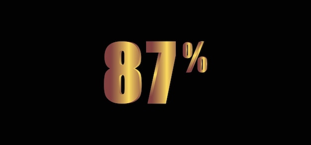 87 por cento na imagem vetorial isolada ouro 3d de fundo preto