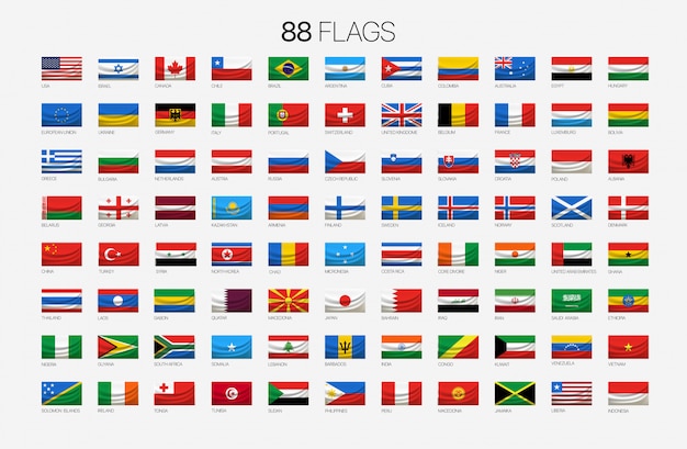 Vetor 88 bandeiras nacionais com nomes