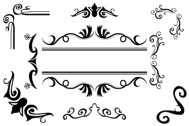 Vetor 9 simples vector negro elemento de desenho de fronteira floral clássico para o seu título flyer de convidado de casamento e outros isolados em branco