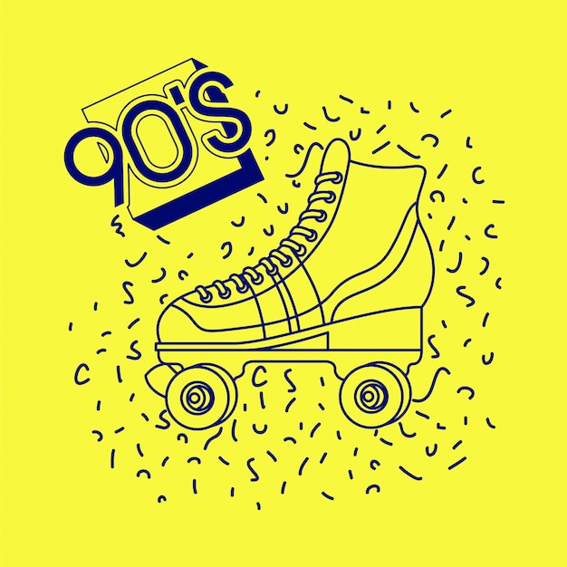 90s, etiqueta, com, retro, patim