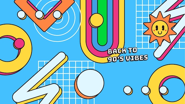 90s vibes set trendy 1990s elementos coleção retro coisas técnicas entretenimento e equipamentos de música isolados em fundo colorido de volta aos anos 90 ilustração plana vetorial