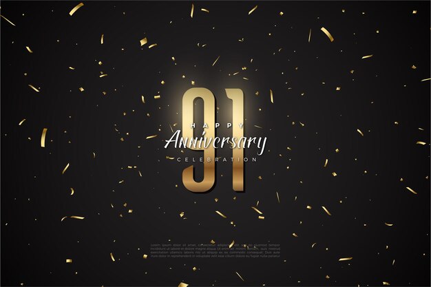 91º aniversário com design premium de vetor de ilustração de número dourado alto