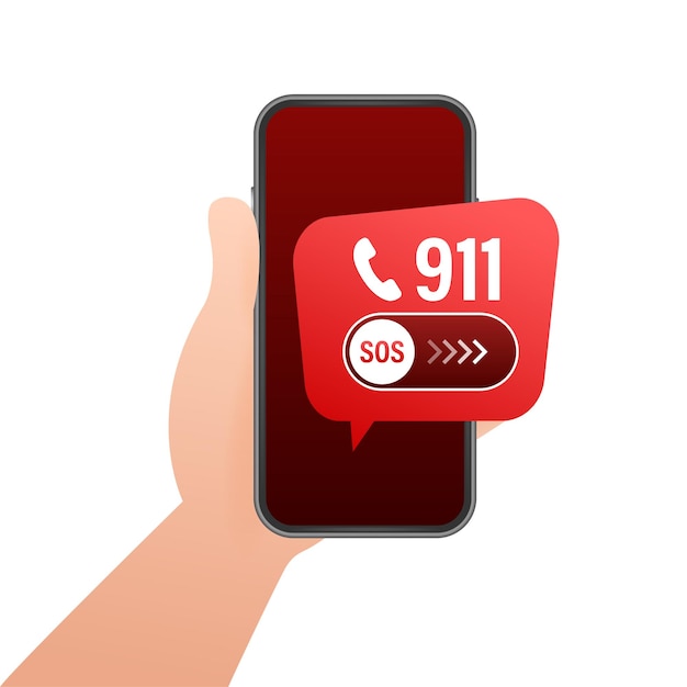 911 smartphone em estilo simples ícone de chamada vetor mão segurando o smartphone primeiros socorros tela sensível ao toque do dedo