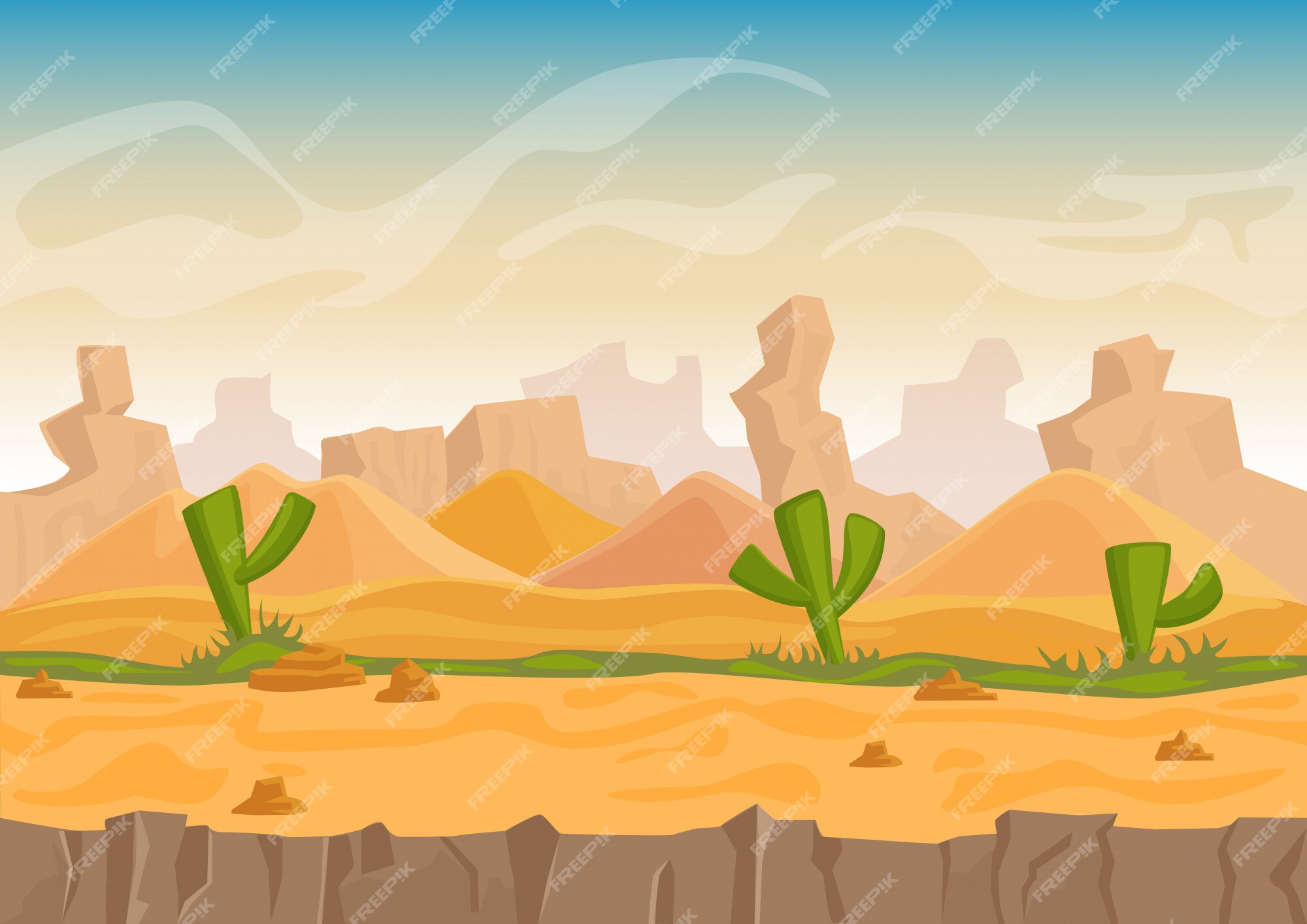 Fundo Vista Realista Do Deserto Estilo Cartoon Com Areia Movediça E Pilares  De Pedra Foto E Imagem Para Download Gratuito - Pngtree