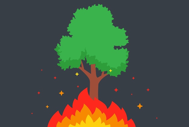 A árvore está queimando. fogo na floresta. a chama queima. ilustração vetorial plana.