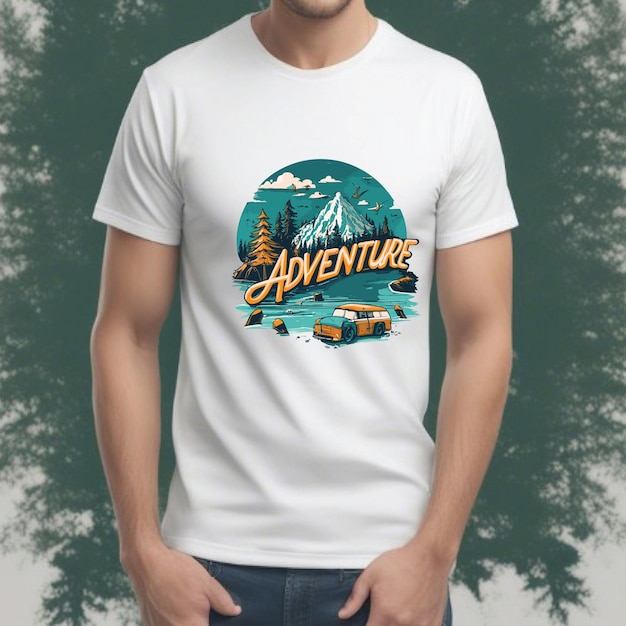 A aventura aguarda o design de camisetas vintage montanhas e ilustrações vetoriais de acampamento geradas por ia