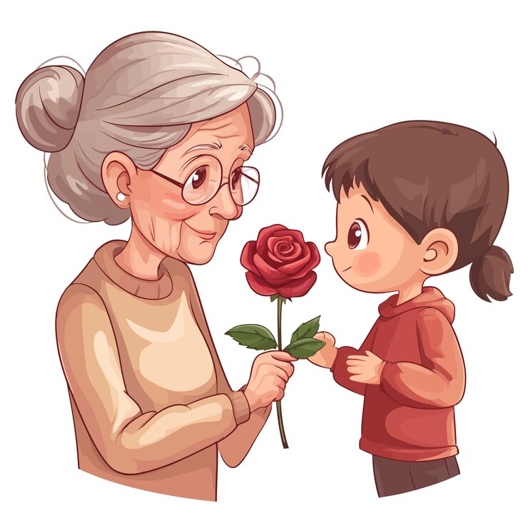 Vetor a avó e a neta com a rose