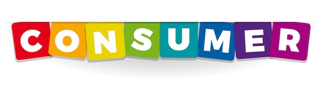 A bandeira do vetor do consumidor da palavra com o arco-íris colorido do texto