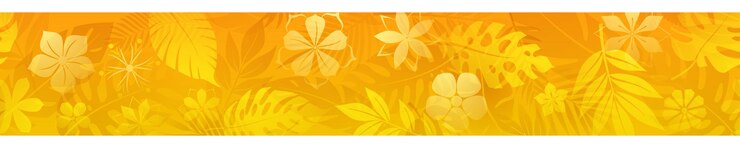Vetor a bandeira horizontal sem costura apresenta um desenho tropical exuberante com uma série de folhas e flores estilizadas em vários tons de amarelo