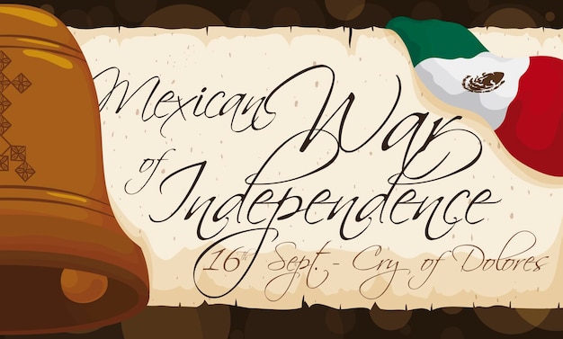 A bandeira mexicana e o sino de hidalgo estão prontos para celebrar o dia da independência do méxico em 16 de setembro