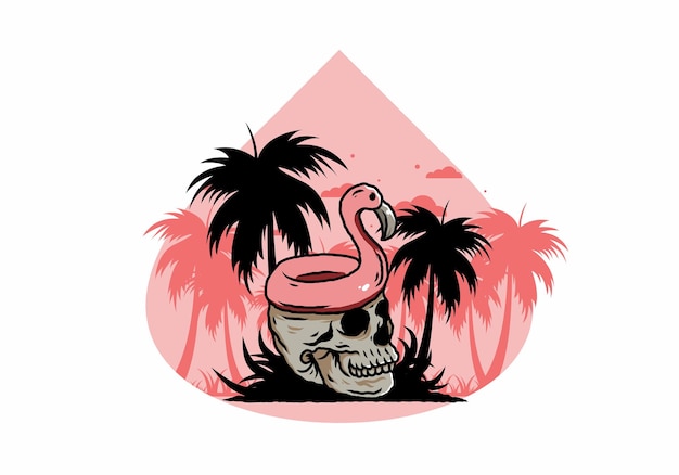 A bóia salva-vidas do flamingo está no topo da ilustração do crânio