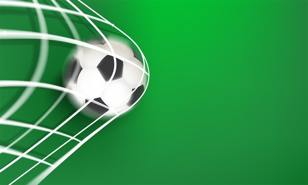 A bola na rede de futebol Conceito de vetor de gol Banner de vetor 3d com espaço de cópia