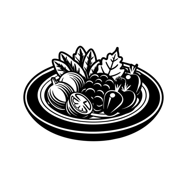 Vetor a bowl of fruit with a black and white drawing of berries on it