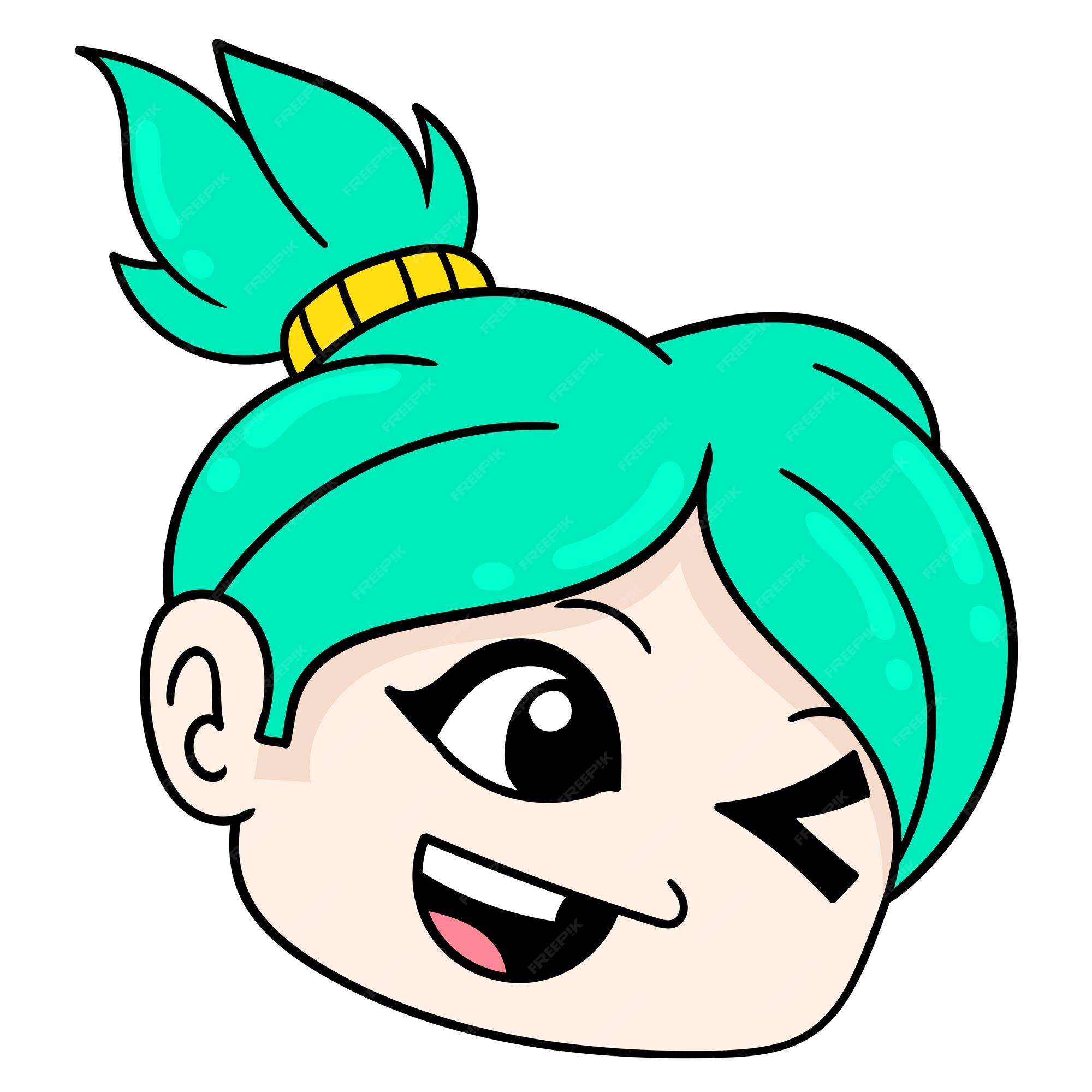 A cabeça da loira de cabelos amarelos bonito de lado, emoticon de caixa de ilustração vetorial. desenho do ícone do doodle