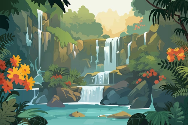 A cachoeira de fundo O fluxo gracioso da água capturado em uma ilustração cativante