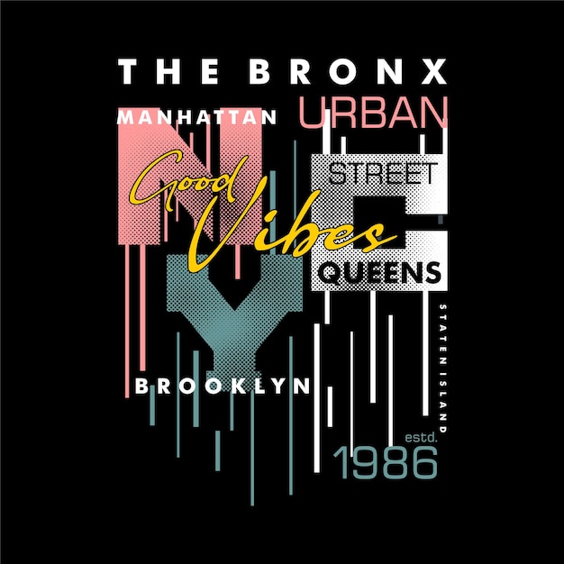 A camiseta de design de vetor de tipografia gráfica abstrata de nyc bronx