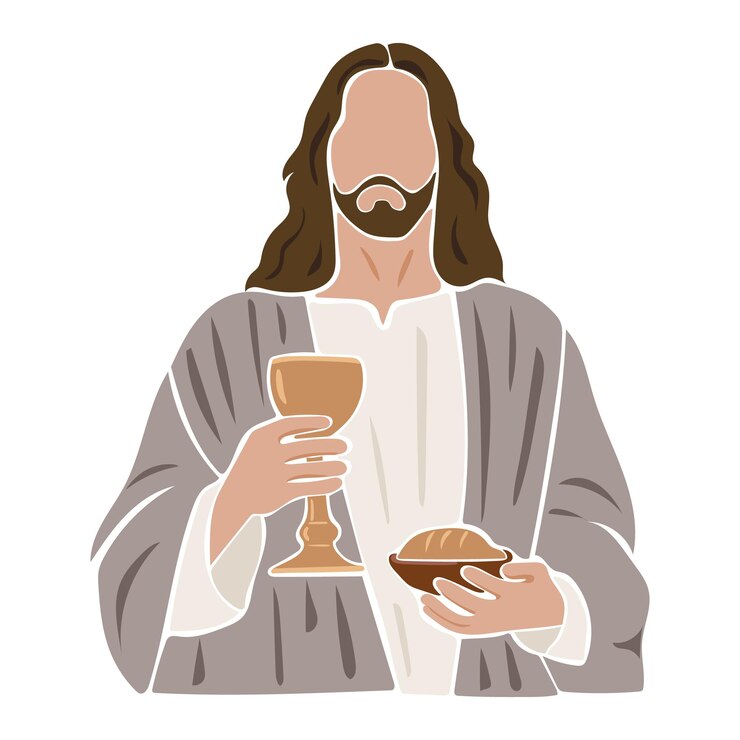 Vetor a ceia do senhor jesus abençoa o pão e o vinho