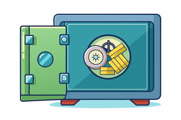 Vetor a coin safely stored inside a secure and locked metal safe keep money in the safe simple and minimalist flat vector illustration