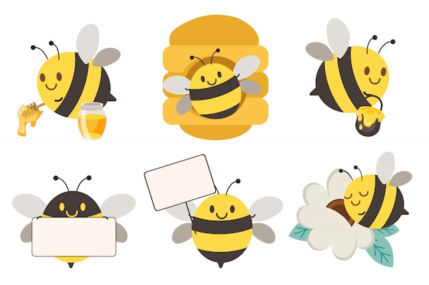 A coleção de abelha bonita em poses diferentes