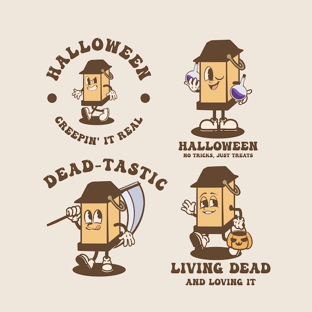 Vetor a coleção halloween lantern vintage é adequada para elementos gráficos de camisetas para celebrar o halloween