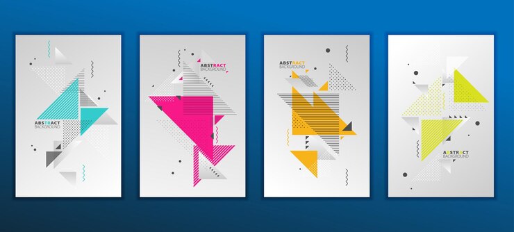 Vetor a composição geométrica abstrata forma um fundo moderno com triângulos decorativos e conjunto de ilustração vetorial de pano de fundo de padrões