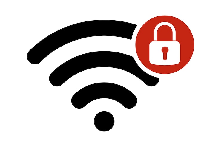 Vetor a conexão wi-fi é protegida por senha símbolo wi-fi e ícone de bloqueio sinal de internet sem fios bloqueado erro de sinal wi-fi ícone de falha wi-fi