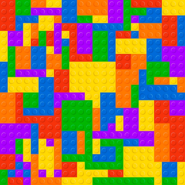 Vetor a construção de plástico bloqueia o fundo sem emenda do teste padrão. blocos de construção jogo colorido tijolo construir brinquedo. quebra-cabeça de construção de infância de compilação geométrica.