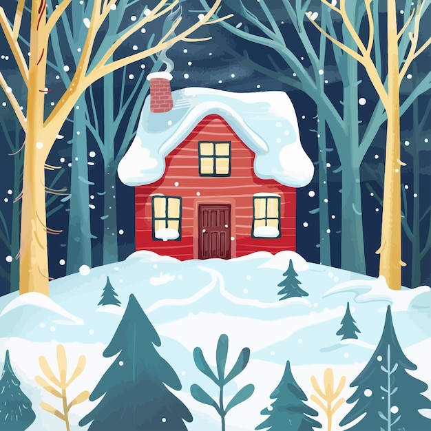 A_cozy_house_nestled_in_a_snowy_forest_vector