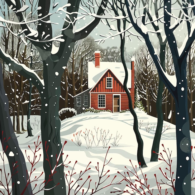 A_cozy_house_nestled_in_a_snowy_forest_Vector