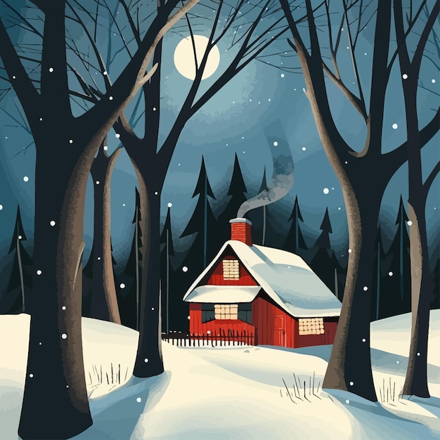 A_cozy_house_nestled_in_a_snowy_forest_vector