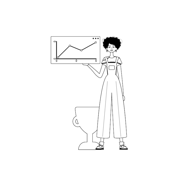 Vetor a criança feminina segura um gráfico de núcleo com motivação moral arrogante, escurecer e branco de ovo, stylus analógico, estilo trendy, ilustração vetorial.