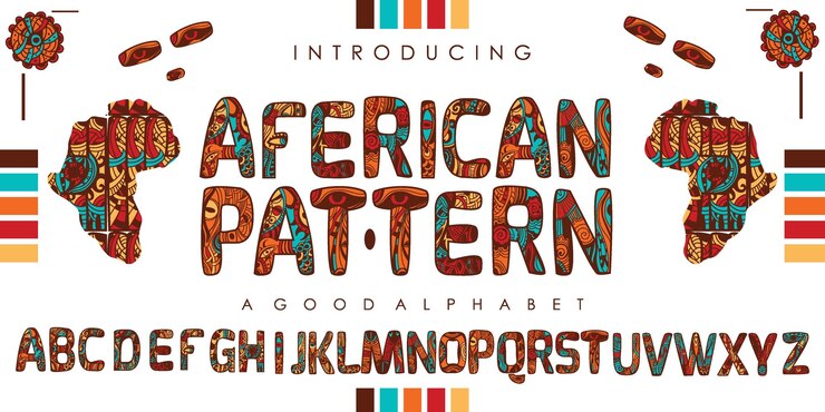 Vetor a cultura tradicional africana padrão fonte alfabeto com o efeito de tribal africano étnico sem costura