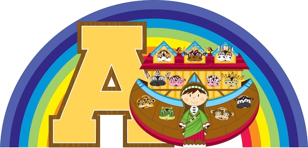 Vetor a é para ark noah alphabet learning biblical educational illustration