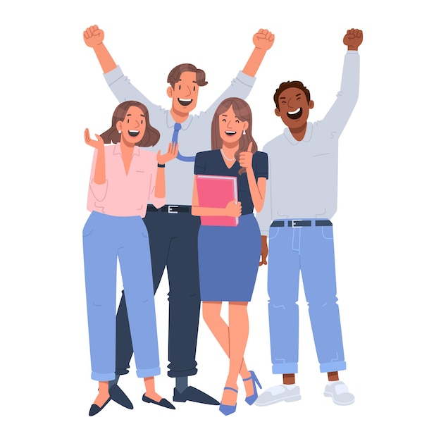 A equipe de negócios feliz comemora o sucesso, regozija-se com o triunfo e a vitória _ai_generated