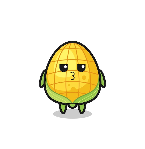 A expressão entediada de personagens fofinhos de milho, design de estilo fofo para camisetas, adesivo, elemento de logotipo