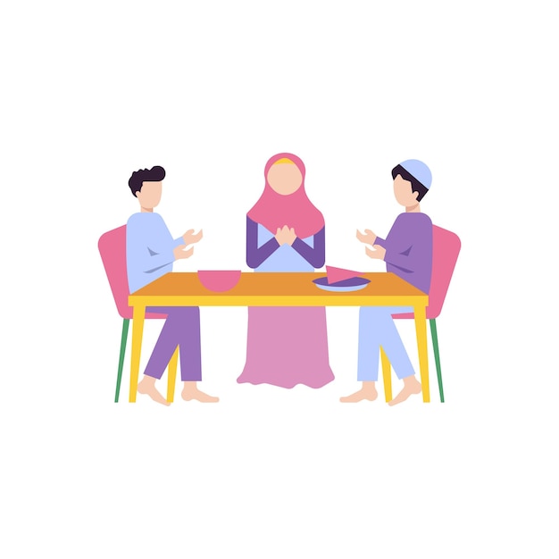 A família está rezando pelo Iftar